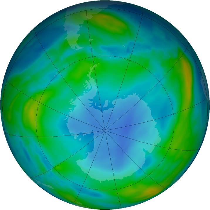 Antarctic ozone map for 22 July 2013